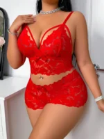 Plus Size Sexy Hollow Out Lace Bralette & Panty Lingerie Set - Image 22