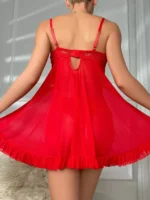 Contrast Lace Ruffle Trim Mesh Babydoll Sexy Lingerie Dress With Panty - Image 16