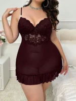 Plus Size Lace Nightgown Set – 3-Piece Cami Dress with Sheer Bell Sleeve Robe & Thong - Image 18