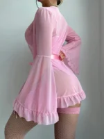 5-Piece Valentine’s Day Sexy Crotchless Bodysuit Set with Sheer Robe, Waist Belt & 1 Pairs of Thigh-High Socks - Image 13