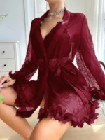 Sexy Lace 3-Piece Lingerie Set with 3D Floral Sheer Long Robe – Bridal Honeymoon Nightwear - Image 20