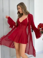 Lace Babydoll & Sheer Ruffle Robe Set – Romantic 2-Piece Mesh Sleepwear - Image 20