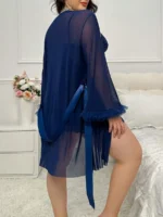 Plus Size Lace Nightgown Set – 3-Piece Cami Dress with Sheer Bell Sleeve Robe & Thong - Image 21