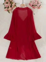 Lace Babydoll & Sheer Ruffle Robe Set – Romantic 2-Piece Mesh Sleepwear - Image 22