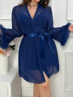 Plus Size Lace Nightgown Set – 3-Piece Cami Dress with Sheer Bell Sleeve Robe & Thong - Image 24