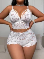 Plus Size Sexy Hollow Out Lace Bralette & Panty Lingerie Set - Image 33