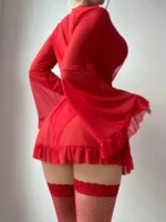 5-Piece Valentine’s Day Sexy Crotchless Bodysuit Set with Sheer Robe, Waist Belt & 1 Pairs of Thigh-High Socks - Image 19