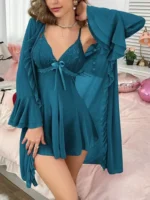 Lace Babydoll & Sheer Ruffle Robe Set – Romantic 2-Piece Mesh Sleepwear - Image 26