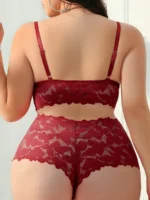 Plus Size Sexy Hollow Out Lace Bralette & Panty Lingerie Set - Image 3