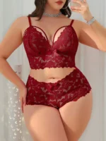 Plus Size Sexy Hollow Out Lace Bralette & Panty Lingerie Set - Image 4