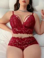 Plus Size Sexy Hollow Out Lace Bralette & Panty Lingerie Set - Image 5