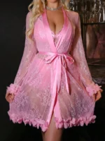 Sexy Lace 3-Piece Lingerie Set with 3D Floral Sheer Long Robe – Bridal Honeymoon Nightwear - Image 30