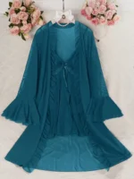 Lace Babydoll & Sheer Ruffle Robe Set – Romantic 2-Piece Mesh Sleepwear - Image 29