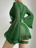 5-Piece Valentine’s Day Sexy Crotchless Bodysuit Set with Sheer Robe, Waist Belt & 1 Pairs of Thigh-High Socks - Image 24