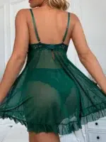 Contrast Lace Ruffle Trim Mesh Babydoll Sexy Lingerie Dress With Panty - Image 33