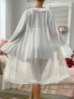 Lace Babydoll & Sheer Ruffle Robe Set – Romantic 2-Piece Mesh Sleepwear - Image 37