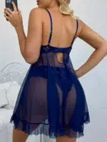 Contrast Lace Ruffle Trim Mesh Babydoll Sexy Lingerie Dress With Panty - Image 39