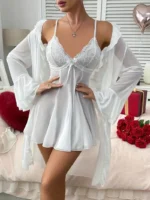 Lace Babydoll & Sheer Ruffle Robe Set – Romantic 2-Piece Mesh Sleepwear - Image 40