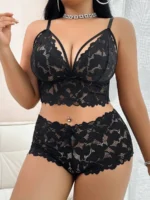 Plus Size Sexy Hollow Out Lace Bralette & Panty Lingerie Set - Image 10