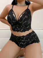 Plus Size Sexy Hollow Out Lace Bralette & Panty Lingerie Set - Image 12