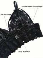 Plus Size Sexy Hollow Out Lace Bralette & Panty Lingerie Set - Image 13