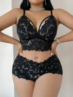 Plus Size Sexy Hollow Out Lace Bralette & Panty Lingerie Set - Image 14