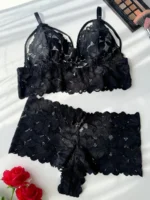 Plus Size Sexy Hollow Out Lace Bralette & Panty Lingerie Set - Image 15