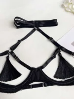 Black cut out tassel bra detail with adjustable straps and choker style design
