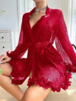 Sexy Lace 3-Piece Lingerie Set with 3D Floral Sheer Long Robe – Bridal Honeymoon Nightwear - Image 6