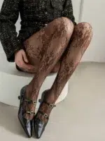 1 Pair Retro Floral Hollow-Out Sheer Pantyhose For Slimming - Image 7
