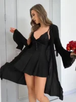 Lace Babydoll & Sheer Ruffle Robe Set – Romantic 2-Piece Mesh Sleepwear - Image 9