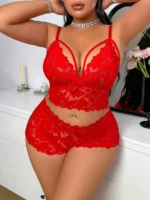 Plus Size Sexy Hollow Out Lace Bralette & Panty Lingerie Set - Image 18