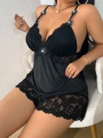 Plunge Lace Trim Cami Set - Image 5