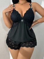 Plunge Lace Trim Cami Set - Image 6