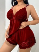 Plunge Lace Trim Cami Set - Image 7